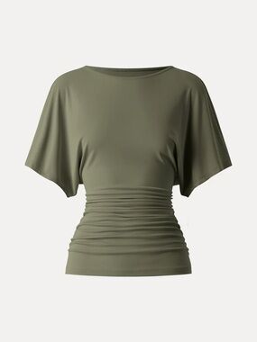 NWT OGL Sandwashed Effortless Boatneck Batwing Sleeve Side Ruched Top in Olive